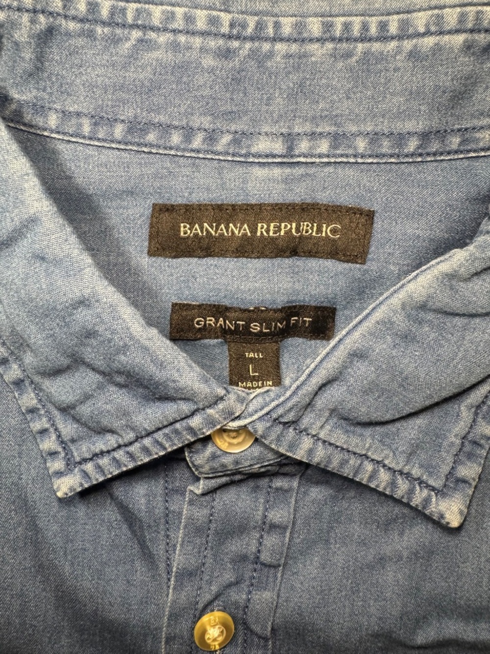 Banana Republic Denim Long Sleeve Button Down Shirt Grant Slim Fit Large Tall LT